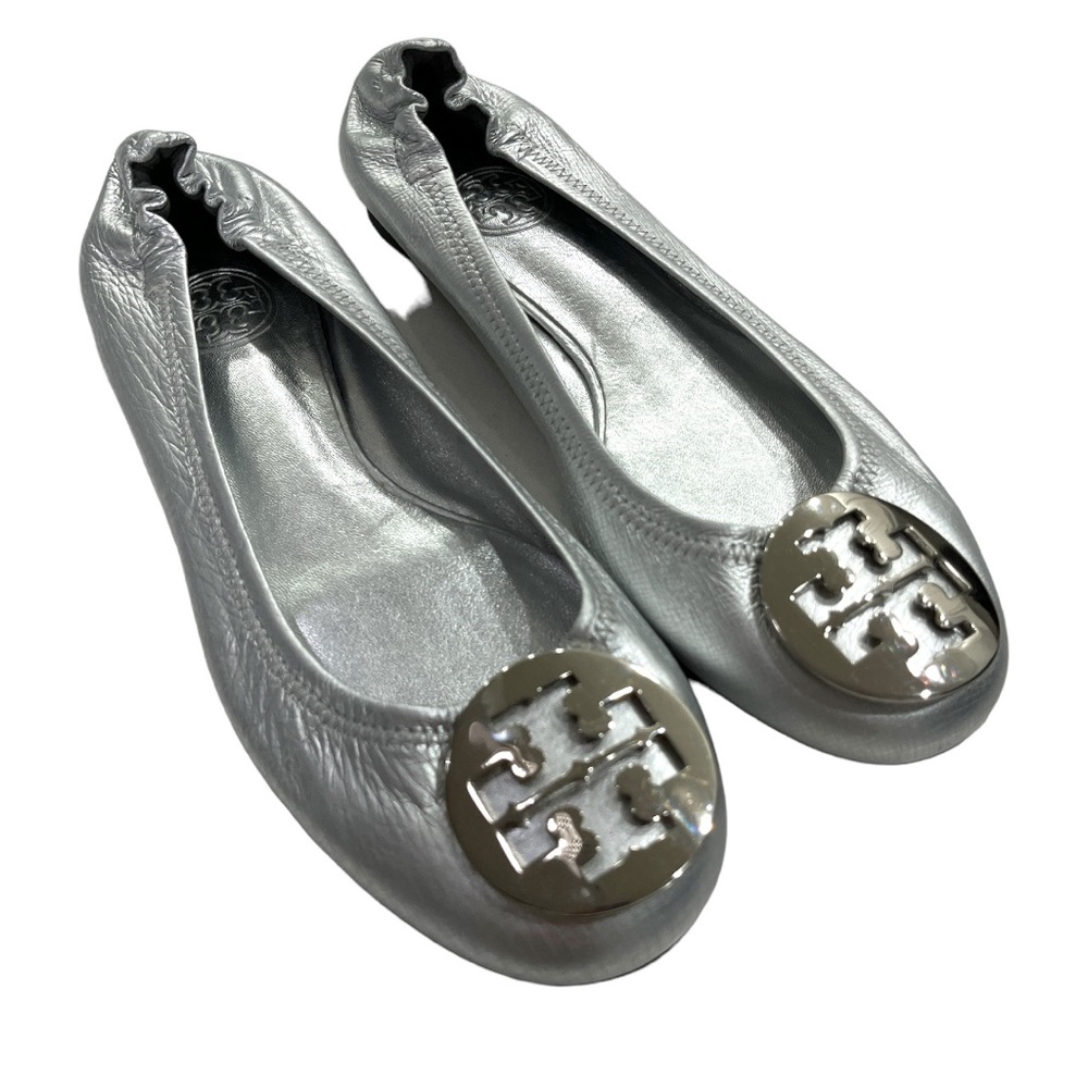 Tory Burch Sliver Ballet Flats Size 6.5 Reva Metallic Leather